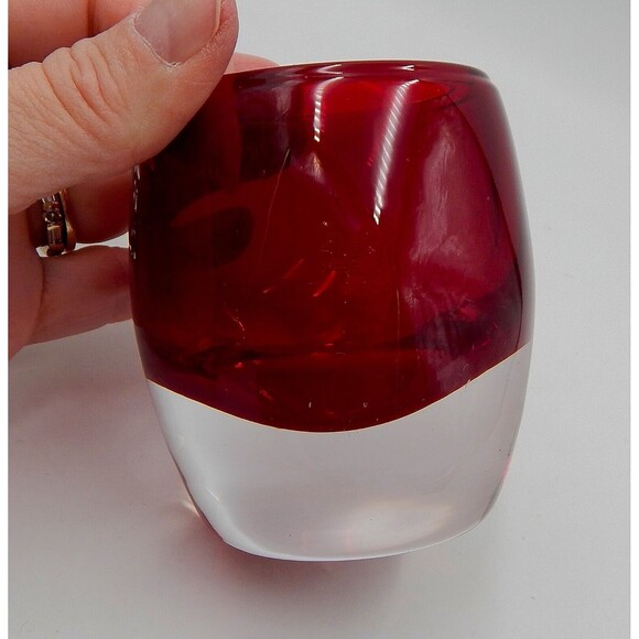 Crate & Barrel Diva Candle Holders Ruby Red Glass Pair Votive 3 Inch Art Glass - Picture 10 of 11